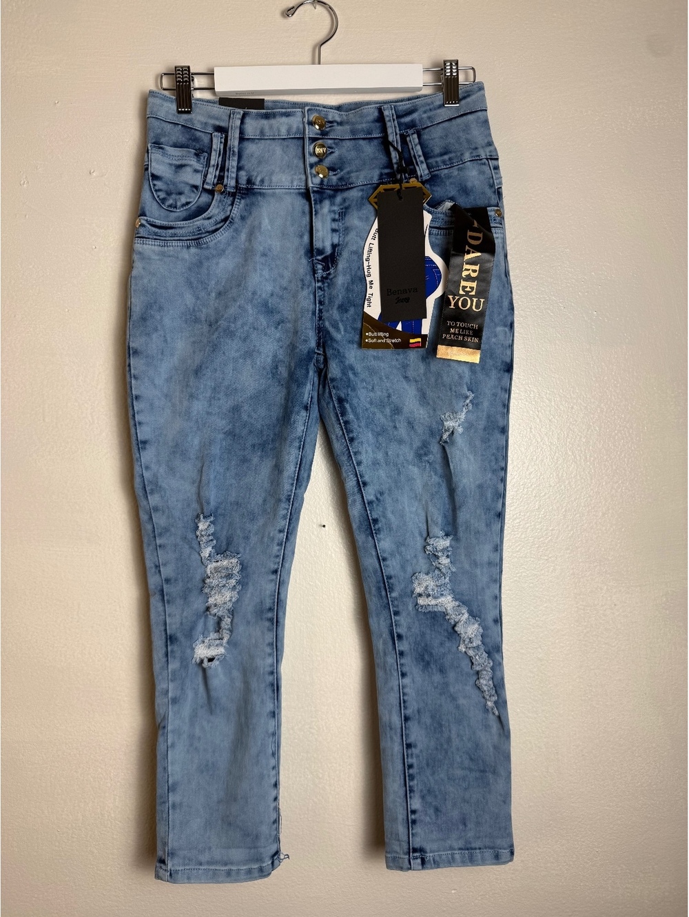 BENAVA Light Blue Butt-Lifting Distressed High-Waist Jeans NWT